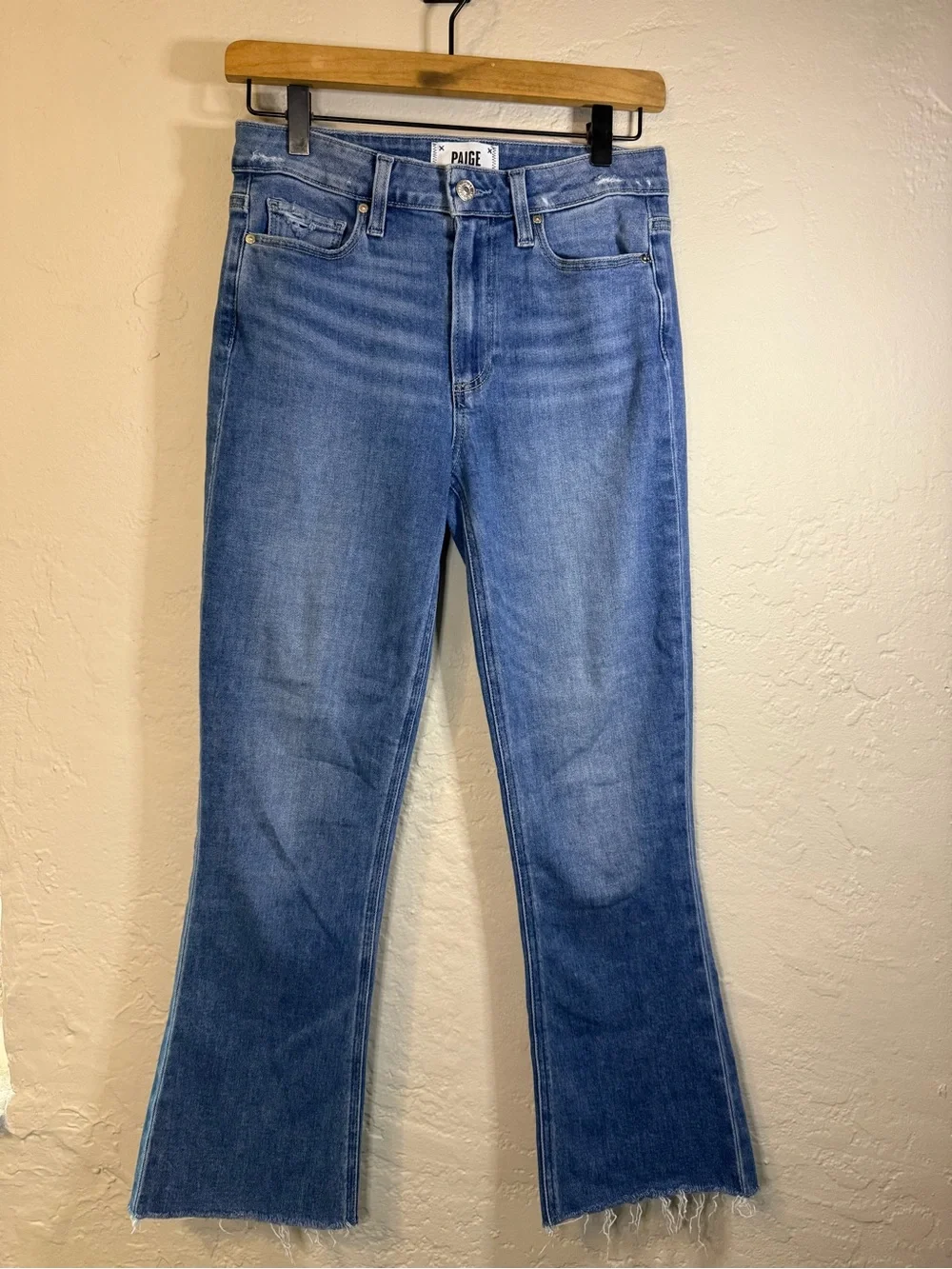 PAIGE Collette Crop Flare Jeans in Light-to-Mid Blue